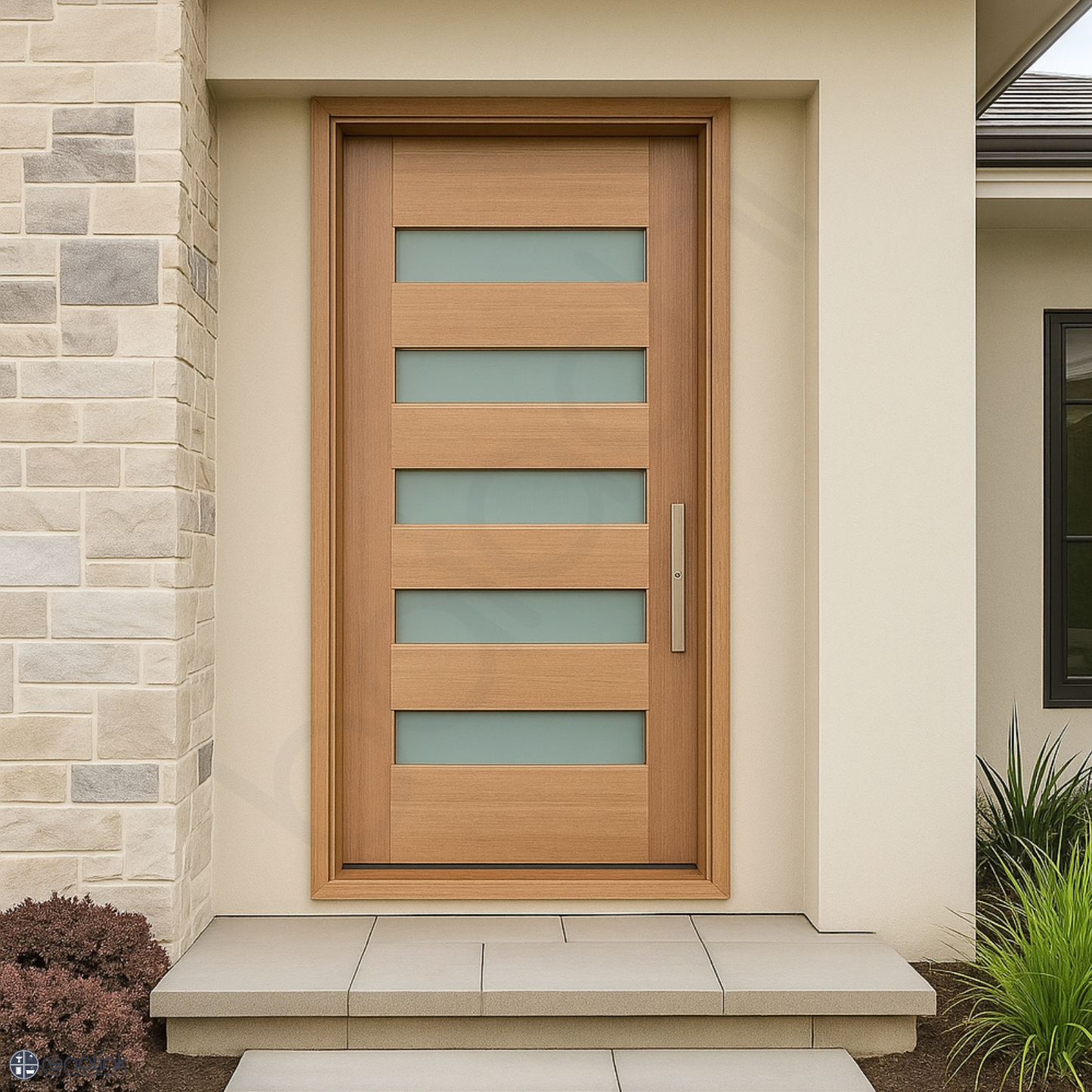 Baiachi 920X2040X40mm Timber Veneer External Door Translucent Glass