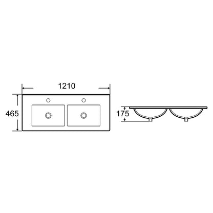 Bathroom Vanity White Ceramic Thin Edge Double Basin - 120ED