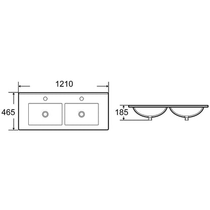 Bathroom Vanity Thin Edge Double Basin Top White Ceramic 120QD