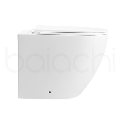Baiachi Involution Rimless In Wall Tornado Toilet Suite with Round Stainless Steel Gun Metal Flushing Buttons BTW1
