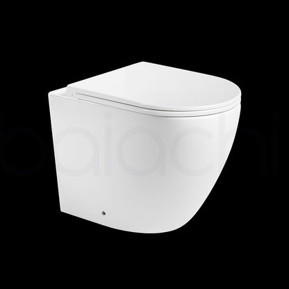 Baiachi Involution Rimless In Wall Tornado Toilet Suite with Round Stainless Steel Gun Metal Flushing Buttons BTW2