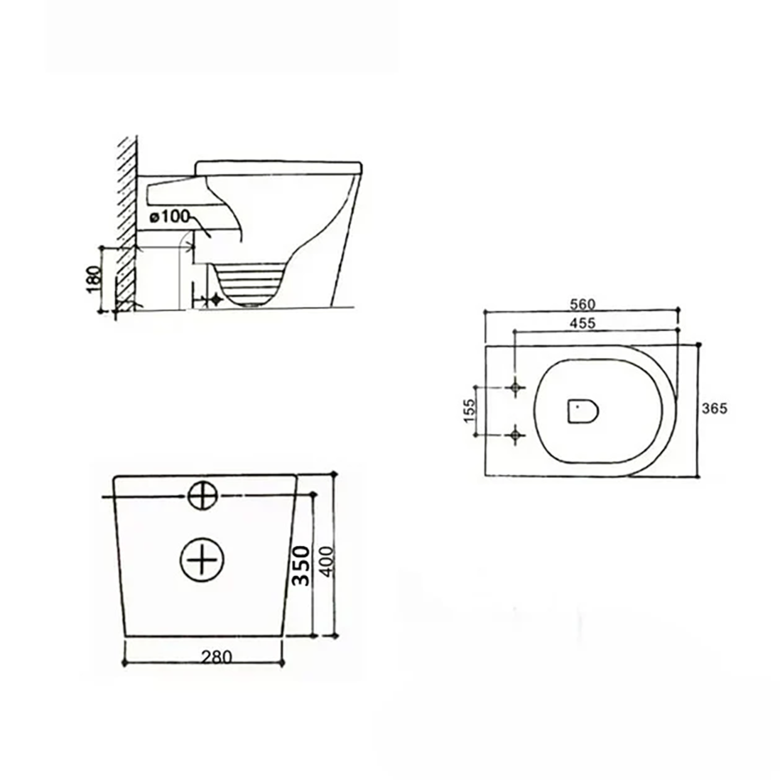 Ballina Rimless In Wall Toilet Suite with Round Stainless Steel Antique Bronze Flushing Buttons