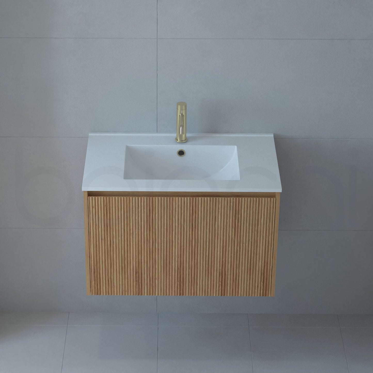Baiachi Clermont 750 Fluted Timber Bathroom Vanity Wall Hung White Stone Undercounter Basin
