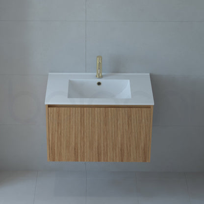 Baiachi Clermont 750 Fluted Timber Bathroom Vanity Wall Hung White Stone Undercounter Basin