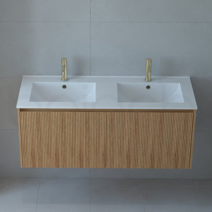 Baiachi Clermont 1200 Fluted Timber Bathroom Vanity Wall Hung Calacatta Stone Undercounter Basin