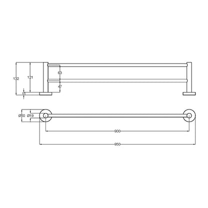 Otus Double Towel Rail 900mm Brushed Copper