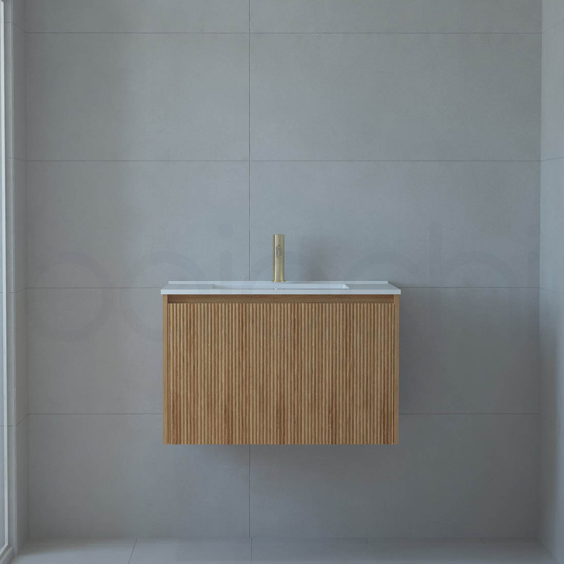 Baiachi Clermont 750 Fluted Timber Bathroom Vanity Wall Hung Calacatta Stone Undercounter Basin
