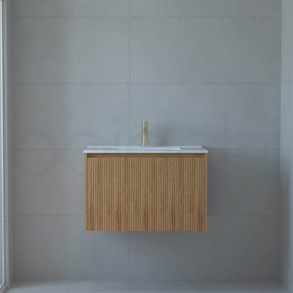 Baiachi Clermont 750 Fluted Timber Bathroom Vanity Wall Hung White Stone Undercounter Basin