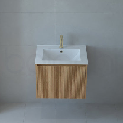 Baiachi Clermont 600 Fluted Timber Bathroom Vanity Wall Hung White Stone Undercounter Basin