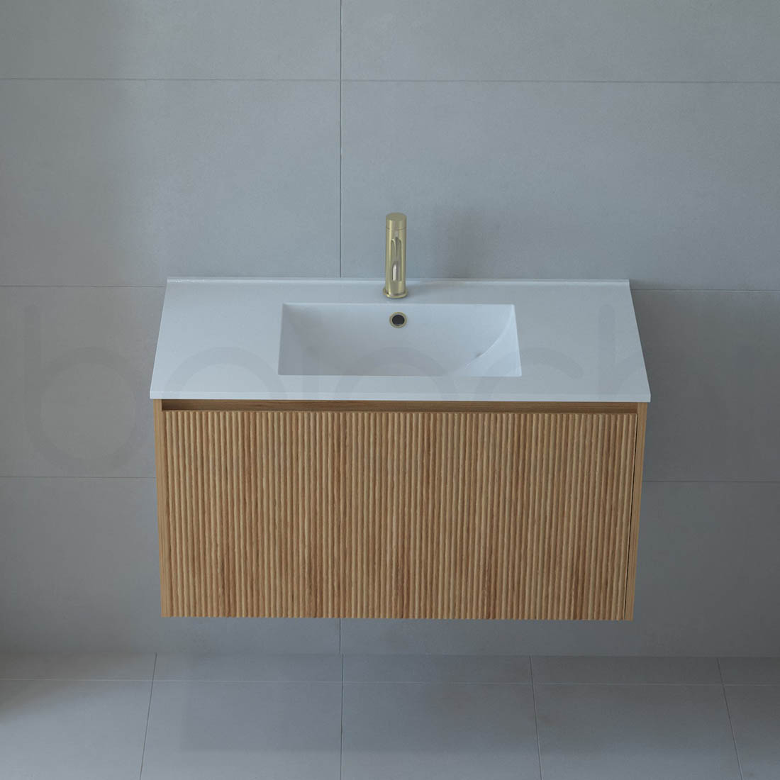 Baiachi Clermont 900 Fluted Timber Bathroom Vanity Wall Hung Calacatta Stone Undercounter Basin