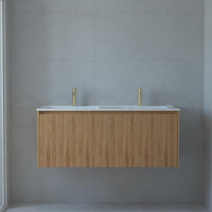 Baiachi Clermont 1200 Fluted Timber Bathroom Vanity Wall Hung White Stone Undercounter Basin