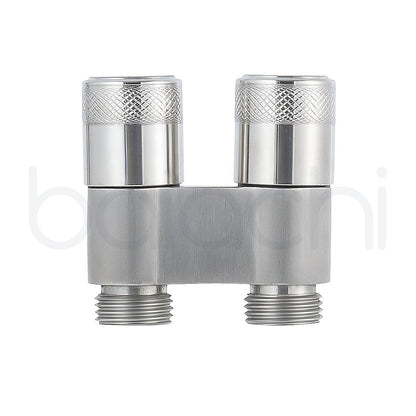 Baiachi Shattaf Twin Mini Cistern Stop Stainless Steel Quarter Turn with Backflow Valve Natural Brushed