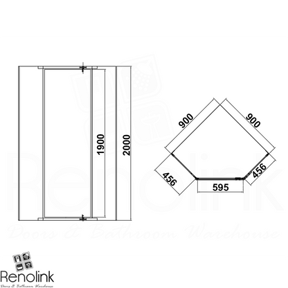 Frameless Shower Screen 900x900mm Diamond Matte Black