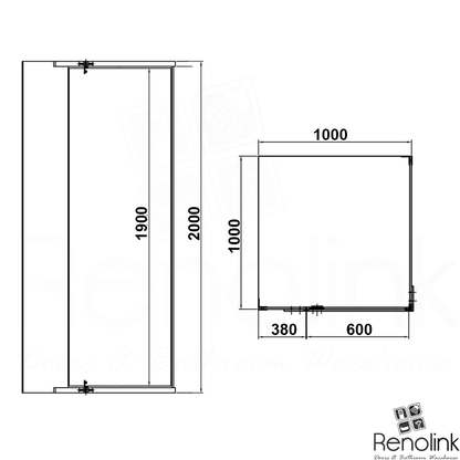 Frameless Shower Screen 1000x1000mm Square Matte Black