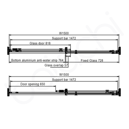 Frameless Wall to Wall Adjustable Sliding Shower Screen 1500x2000mm Matte Black