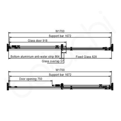 Frameless Wall to Wall Adjustable Sliding Shower Screen 1700x2000mm Chrome
