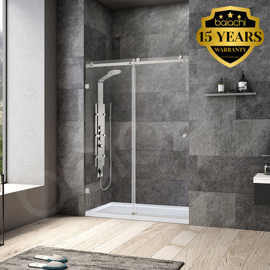 Frameless Wall to Wall Adjustable Sliding Shower Screen 1700x2000mm PVD Brushed Nickel