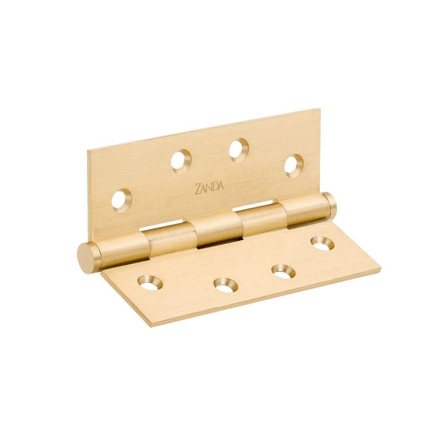 Brushed Gold Butt Hinge x 2 Fixed Pin 100 x 75 x 2.5mm (PAIR)