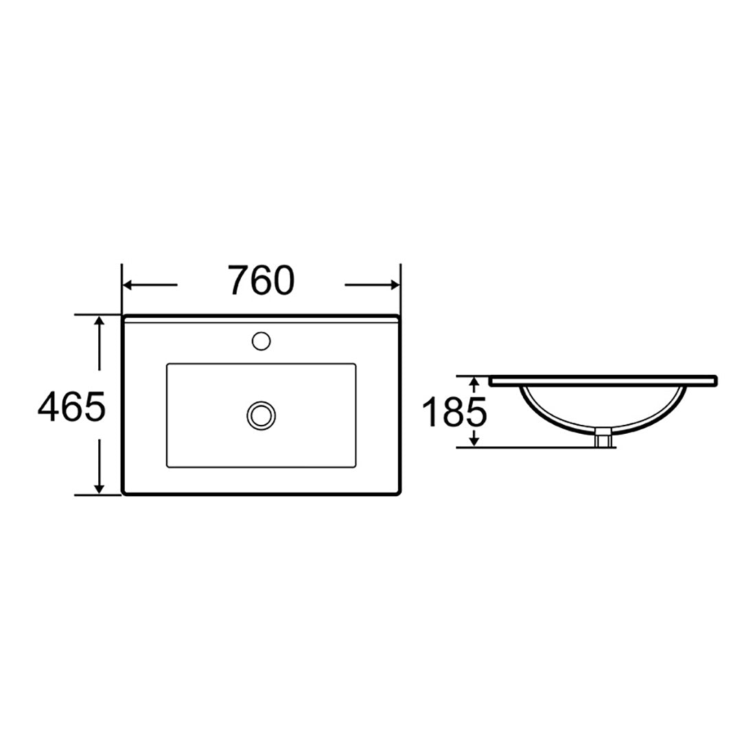 760X465X170mm Bathroom Vanity Cabinet Ceramic Wash Basin Sink Top White 75Q