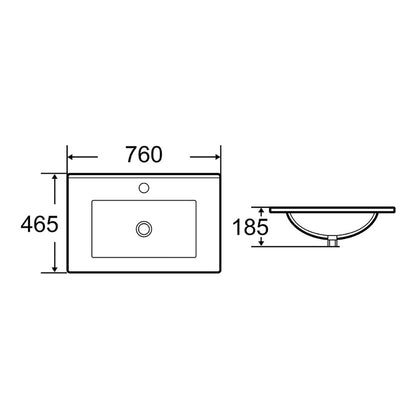 760X465X170mm Bathroom Vanity Cabinet Ceramic Wash Basin Sink Top White 75Q