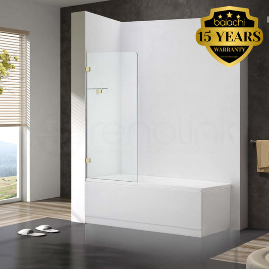 Frameless Bath Panel Shower Screen 700x1450mm Brushed Gold