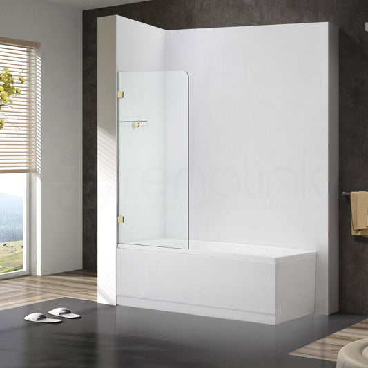 Frameless Bath Panel Shower Screen 700x1450mm Brushed Gold