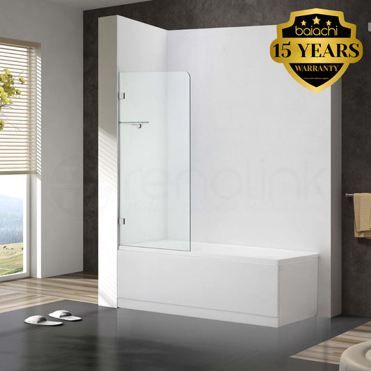 Frameless Bath Panel Shower Screen 700x1450mm Brushed Nickel