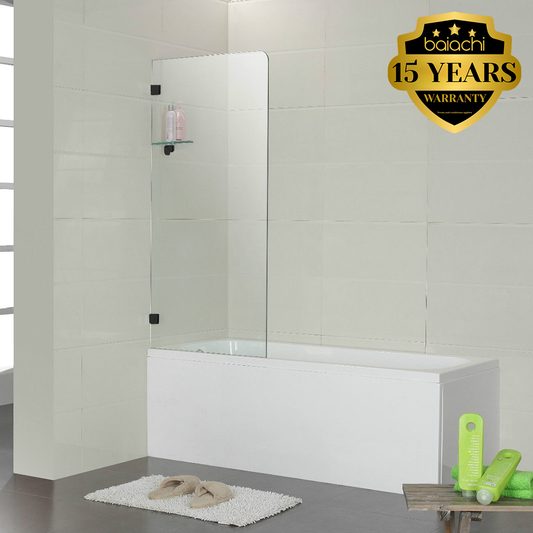 Frameless Bath Panel Shower Screen 700x1450mm Matte Black