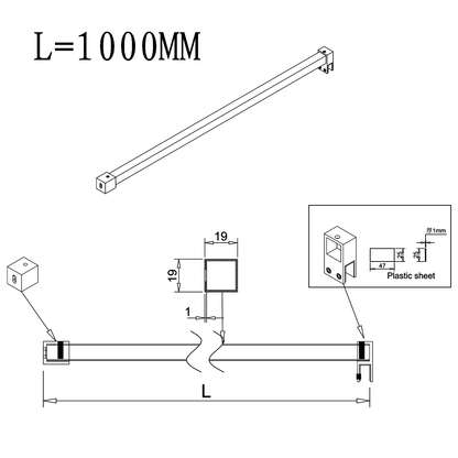 Shower Screen Glass Panel Stabiliser Support Bar Black Adjustable Up To 1000mm