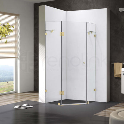 Frameless Shower Screen 1000x1000mm Diamond Brushed Gold