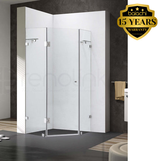 Frameless Shower Screen 1000x1000mm Diamond Brushed Nickel