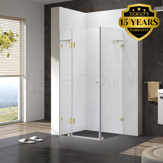 Frameless Shower Screen 1000x1000mm Square Brushed Gold
