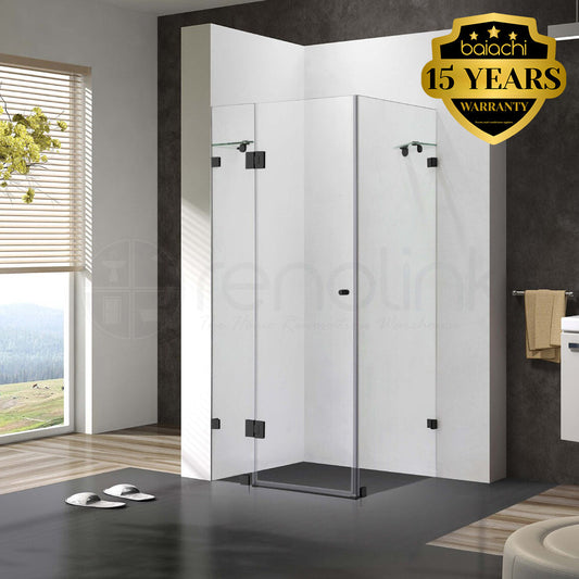 Frameless Shower Screen 1000x1000mm Square Matte Black