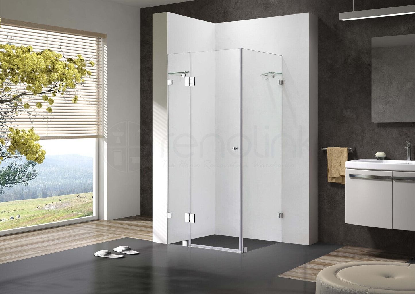 Frameless Shower Screen 1000x1000mm Square Brushed Nickel