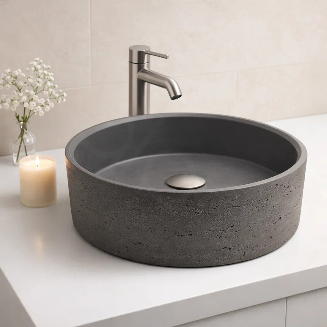 Baiachi Travertine Concrete Bathroom Counter Top Basin Ankara Charcoal