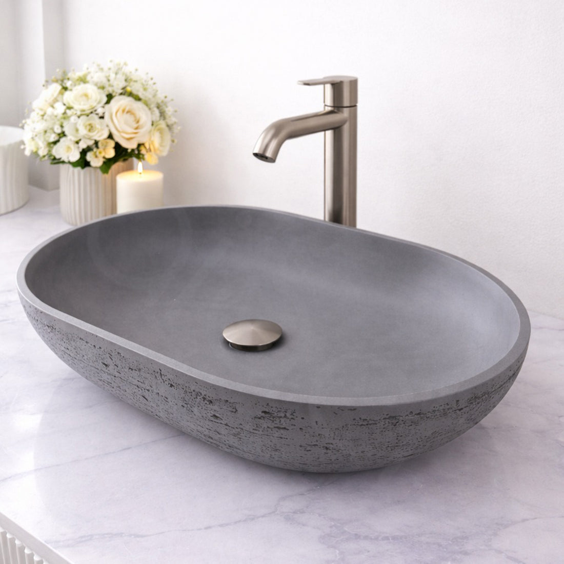 Baiachi Travertine Concrete Bathroom Counter Top Basin Ankara Charcoal