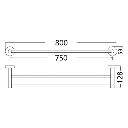 Otus Double Towel Rail 750mm Brushed Nickel