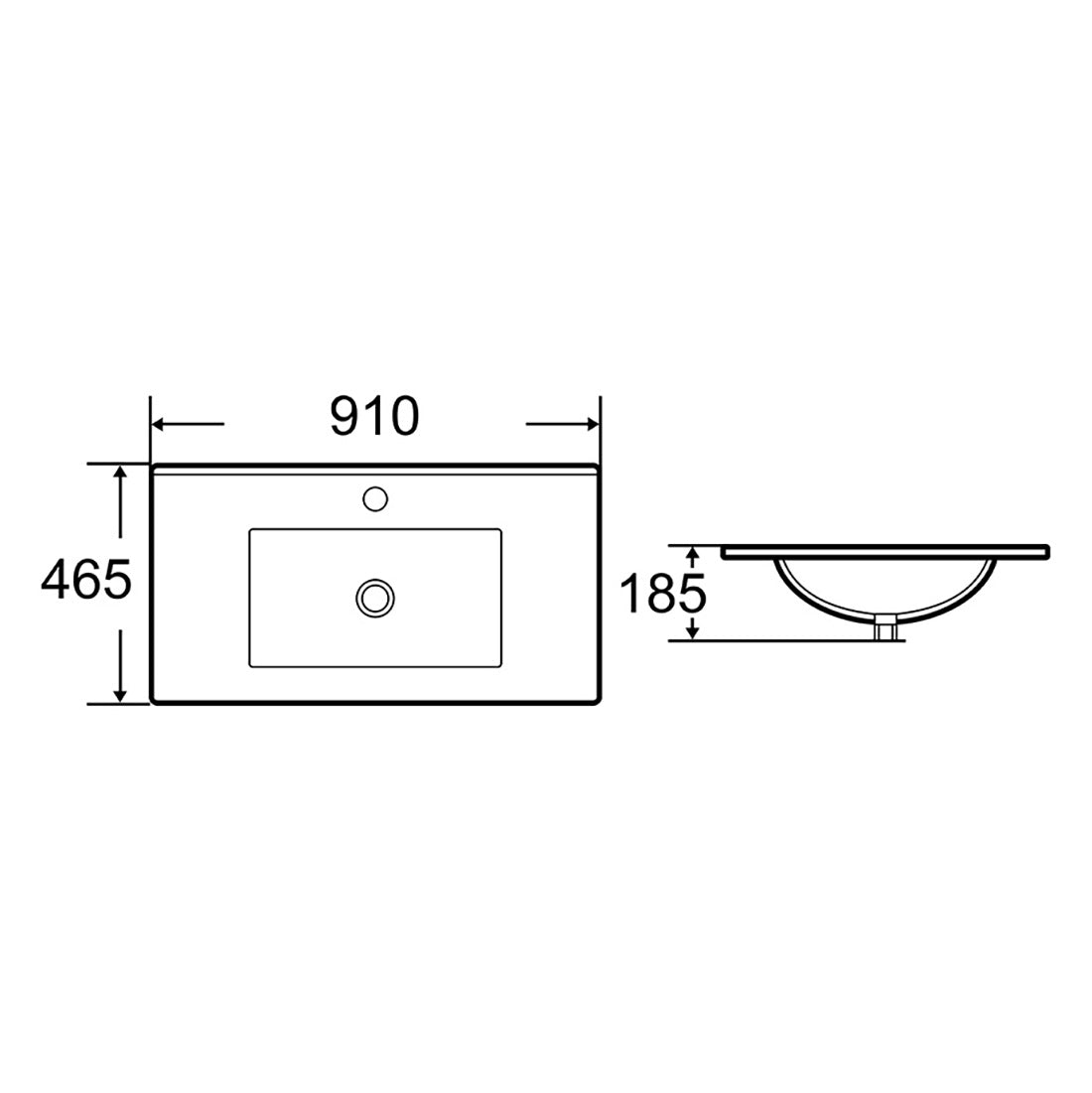 910X465X170mm Bathroom Vanity Cabinet Ceramic Wash Basin Sink Top White 90Q