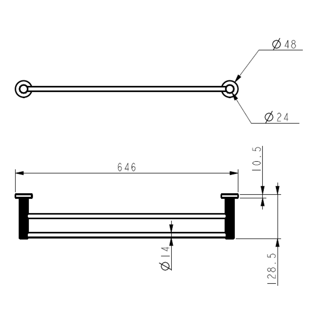 Linie Double Towel Rail 600mm Brushed Gold