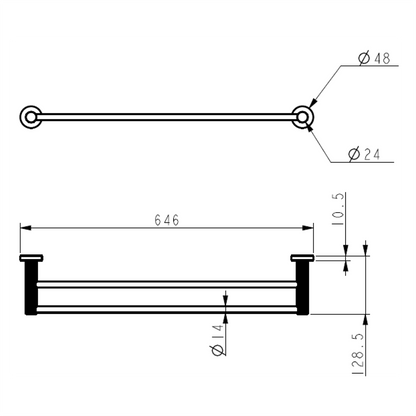 Linie Double Towel Rail 600mm Gun Metal