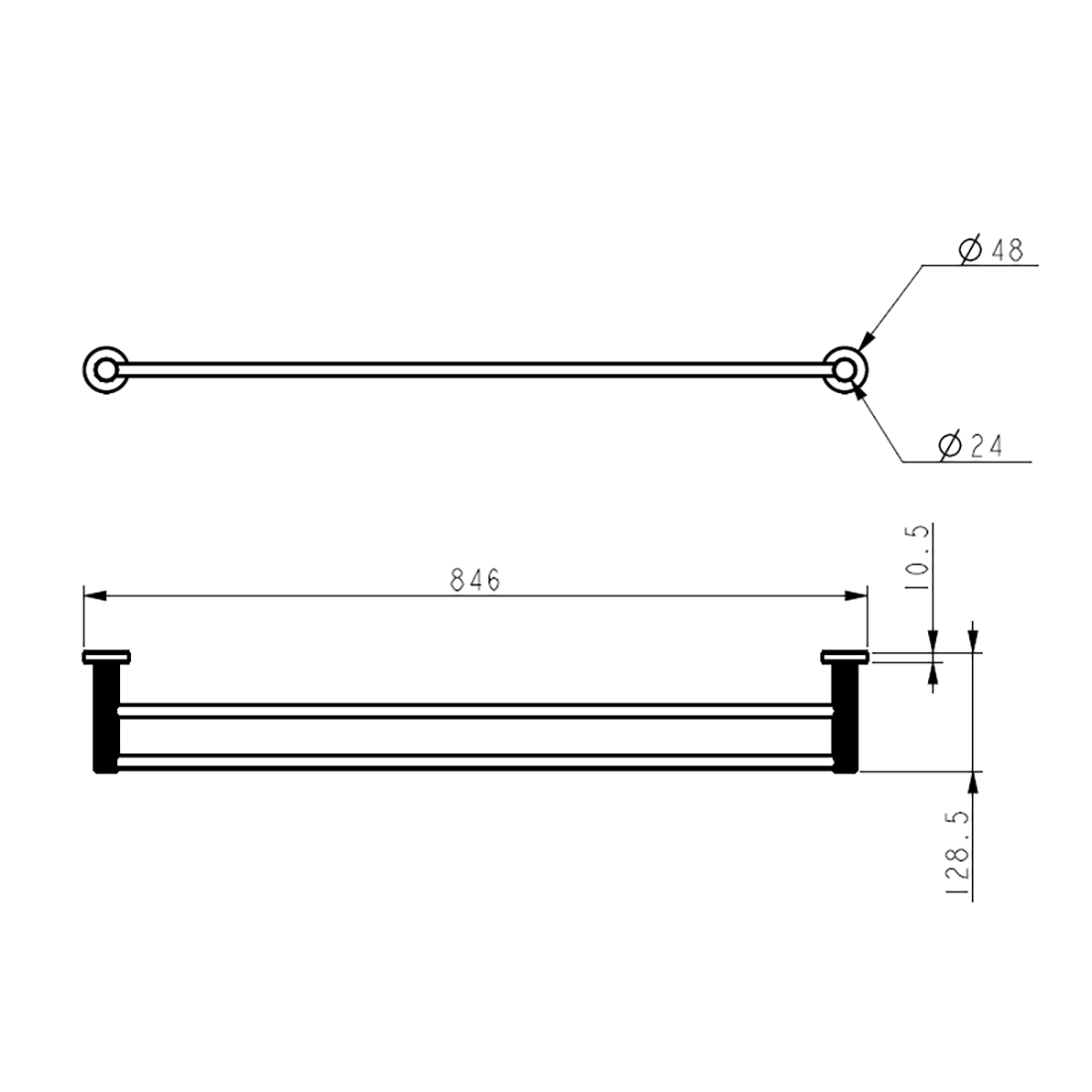 Linie Double Towel Rail 800mm Brushed Nickel