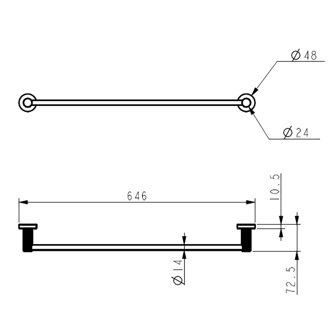 Linie Single Towel Rail 600mm Brushed Nickel