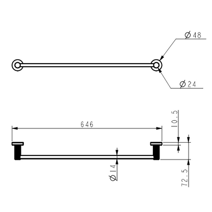 Linie Single Towel Rail 600mm Matte Black