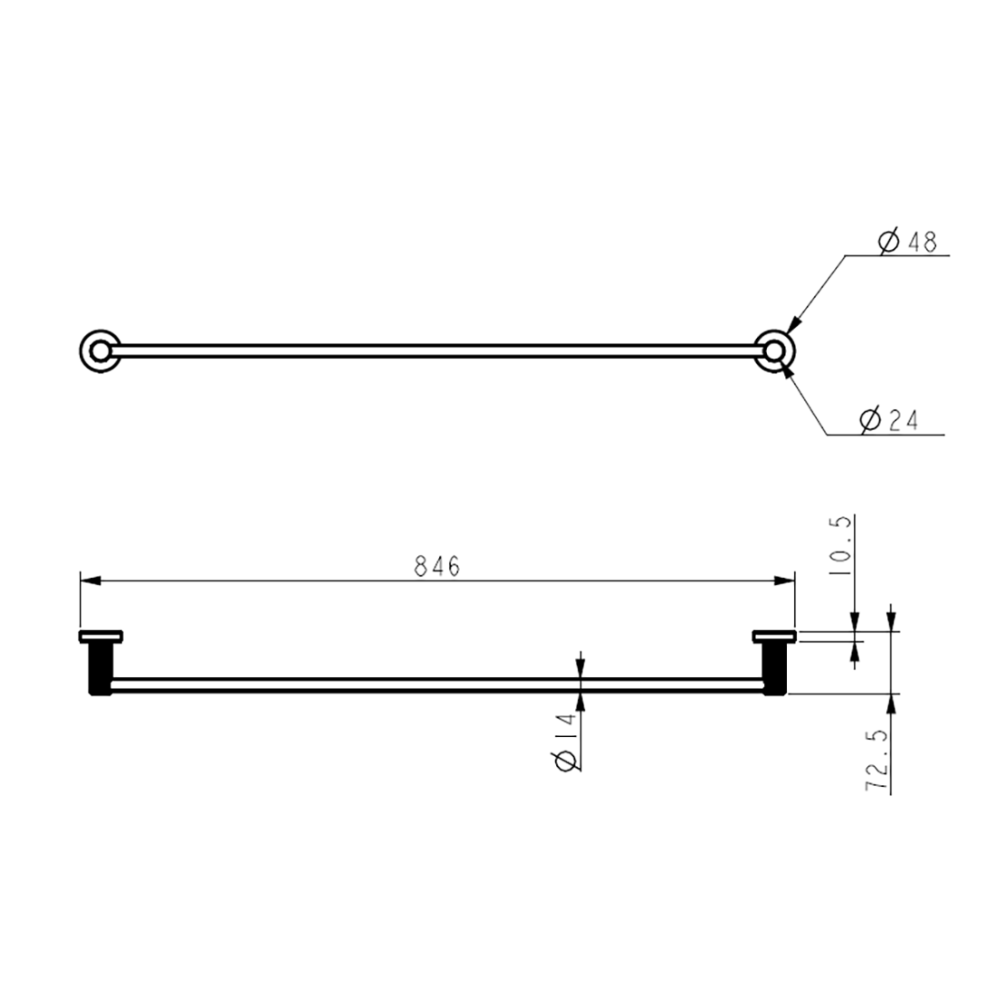 Linie Single Towel Rail 800mm Gun Metal