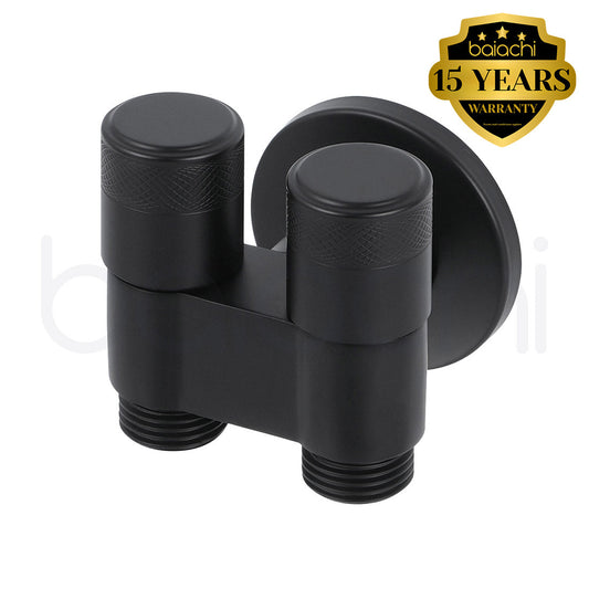 Baiachi Shattaf Twin Mini Cistern Stop Stainless Steel Quarter Turn with Backflow Valve Matte Black