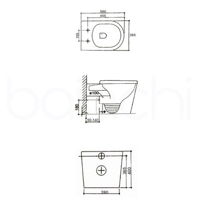 Ballina Rimless In Wall Toilet Suite with Round Chrome Flushing Buttons
