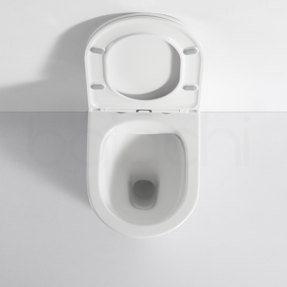 Ballina Rimless In Wall Toilet Suite with Round Stainless Steel Antique Brass Flushing Buttons
