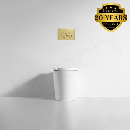 Habana Tornado Rimless Quiet Flush In Wall Toilet Suite with Round Stainless Steel Brushed Gold Flushing Buttons