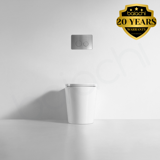 Habana Tornado Rimless Quiet Flush In Wall Toilet Suite with Round Stainless Steel Flushing Buttons