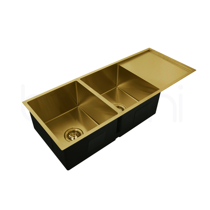 Baiachi 1120x450 Handmade Kitchen Stainless Steel Sink Double Bowl Drainer Top Undermount Brushed Gold